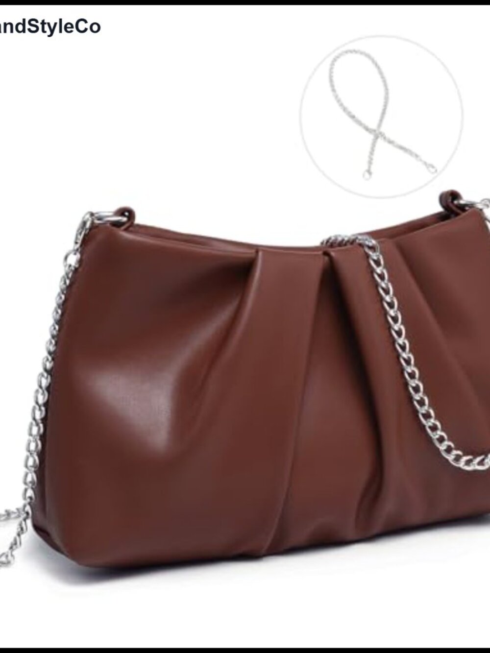 Pleated Vegan Leather Evening Clutch with 2 Chain Straps